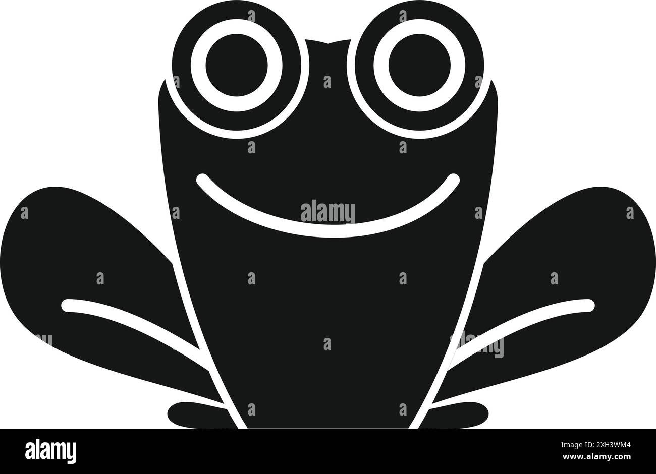 Schwarze Silhouette eines Frosches, der lächelt und seine großen Augen zeigt Stock Vektor