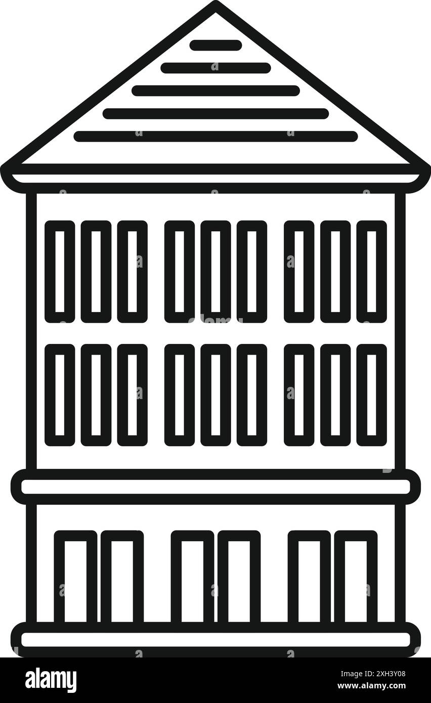 Einfache Linienzeichnung eines dreistöckigen Gebäudes mit Säulen, geeignet für die Darstellung moderner Architektur Stock Vektor
