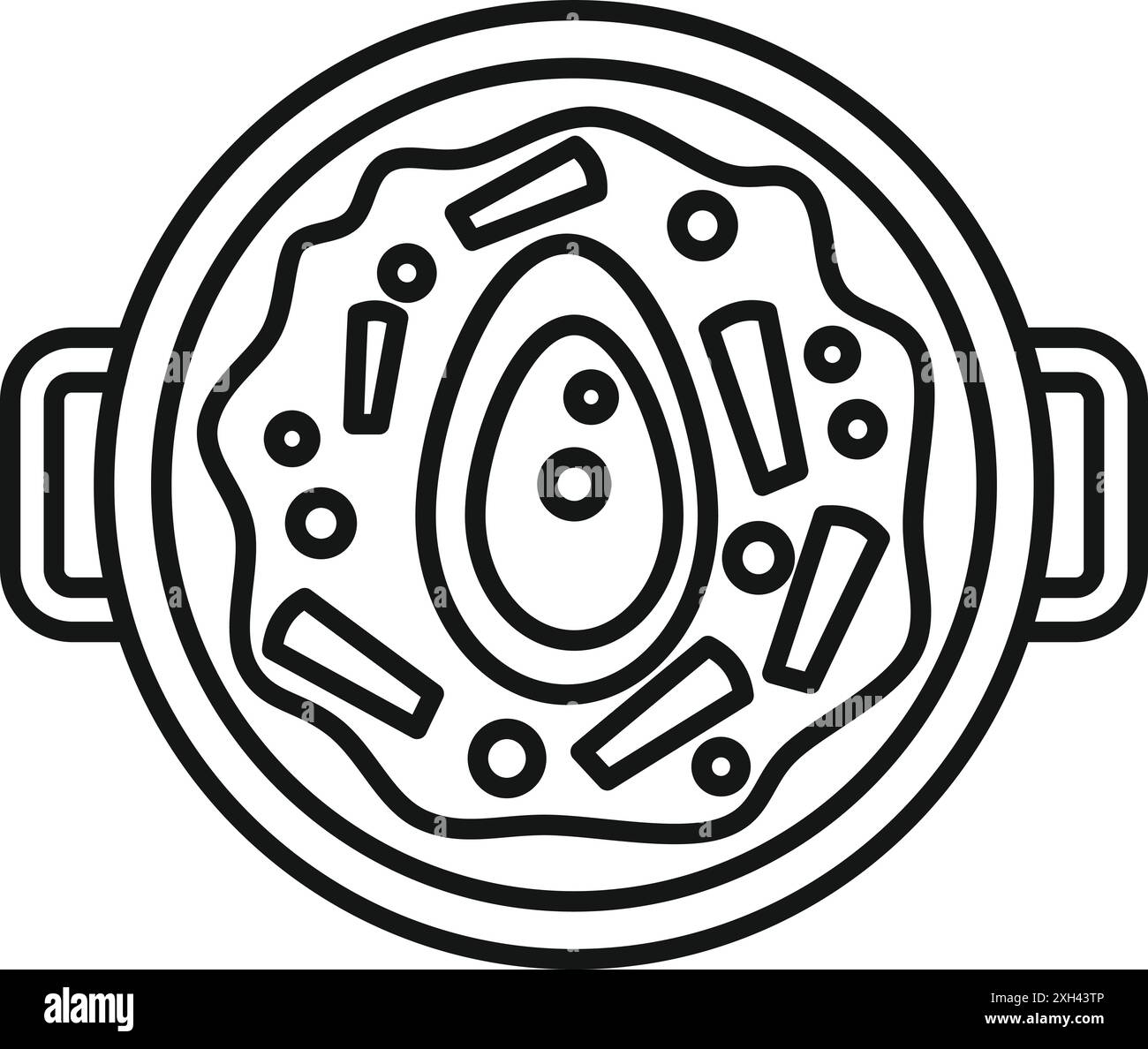 Line Art Illustration einer heißen Pfanne mit Suppe kochen auf einem Herd Stock Vektor