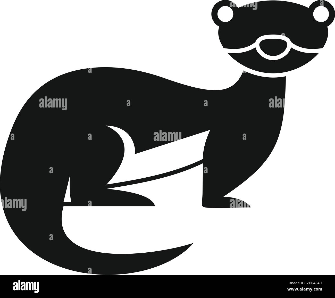 Schwarz-weiße minimalistische Illustration eines Frettchens, das sitzt und nach vorne blickt, ideal für einfache und naturbelassene Designs Stock Vektor