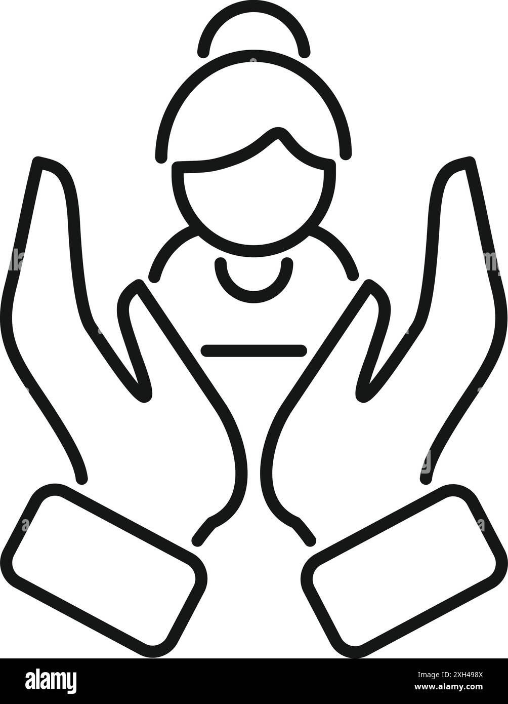 Das Symbol der zwei Hände, die eine Geschäftsfrau schützen, symbolisiert Sicherheit und Support in der Geschäftswelt Stock Vektor