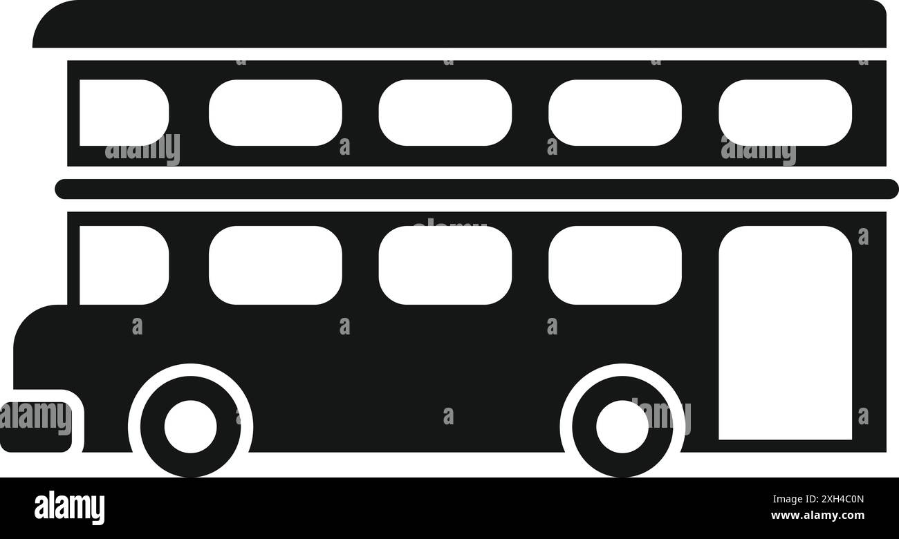 Schwarze Silhouette eines londoner Doppeldeckerbusses, der öffentliche Verkehrsmittel und Tourismus repräsentiert Stock Vektor