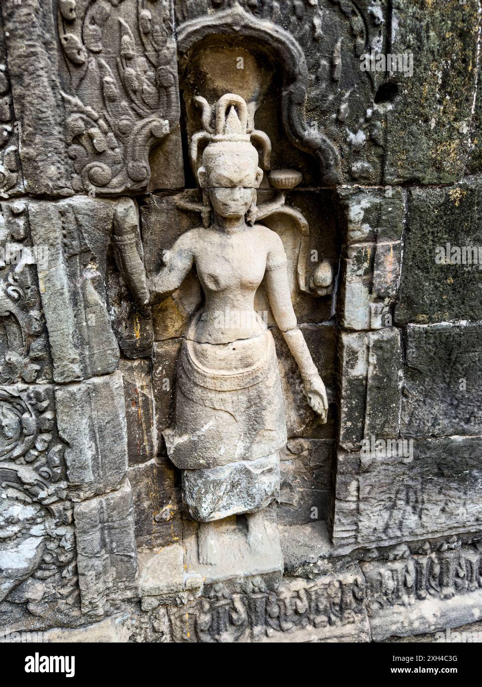 TA Prohm Tempel, ein Mahayana-buddhistisches Kloster, das Ende des 12. Jahrhunderts für den Khmer-König Jayavarman VII. In Kambodscha erbaut wurde. Stockfoto