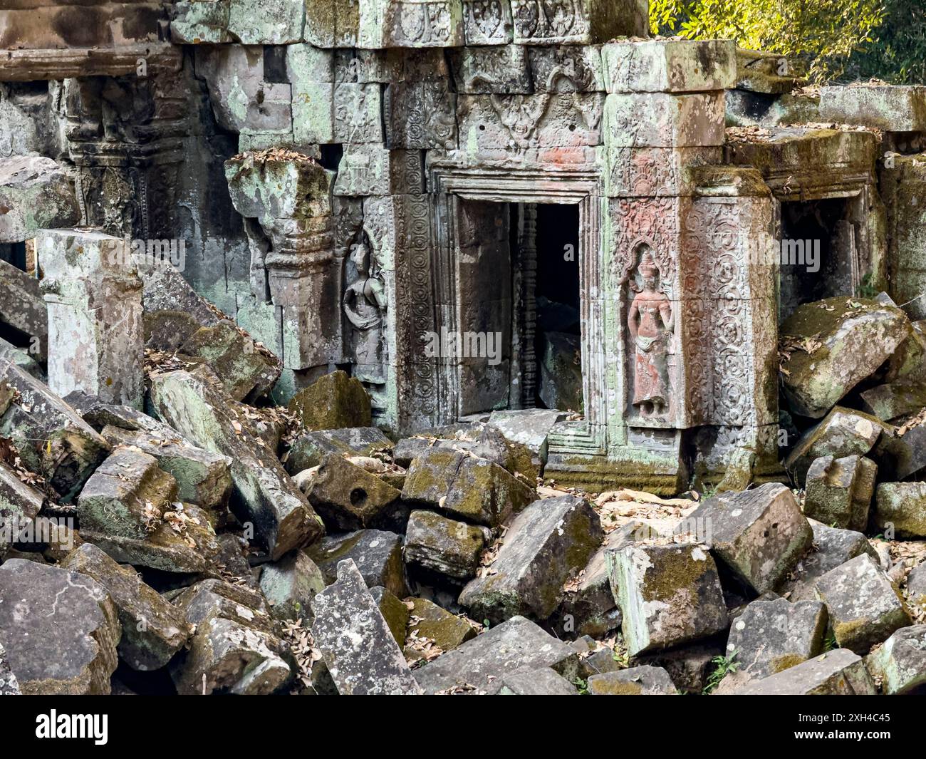 TA Prohm Tempel, ein Mahayana-buddhistisches Kloster, das Ende des 12. Jahrhunderts für den Khmer-König Jayavarman VII. In Kambodscha erbaut wurde. Stockfoto