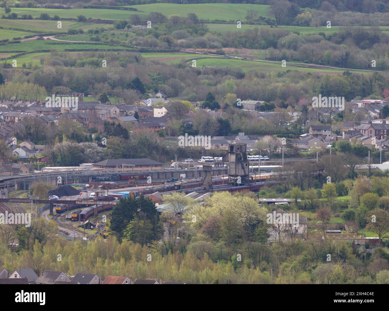 Blick auf das Eisenbahndepot der Westküste am ehemaligen Standort von Steamtown in Carnforth, Lancashire, Großbritannien. Stockfoto