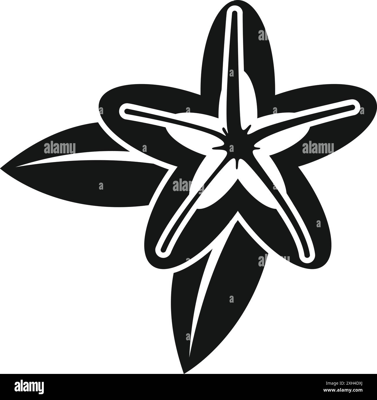 Schwarz-weiße Illustration einer exotischen sternförmigen Blume, die blüht Stock Vektor