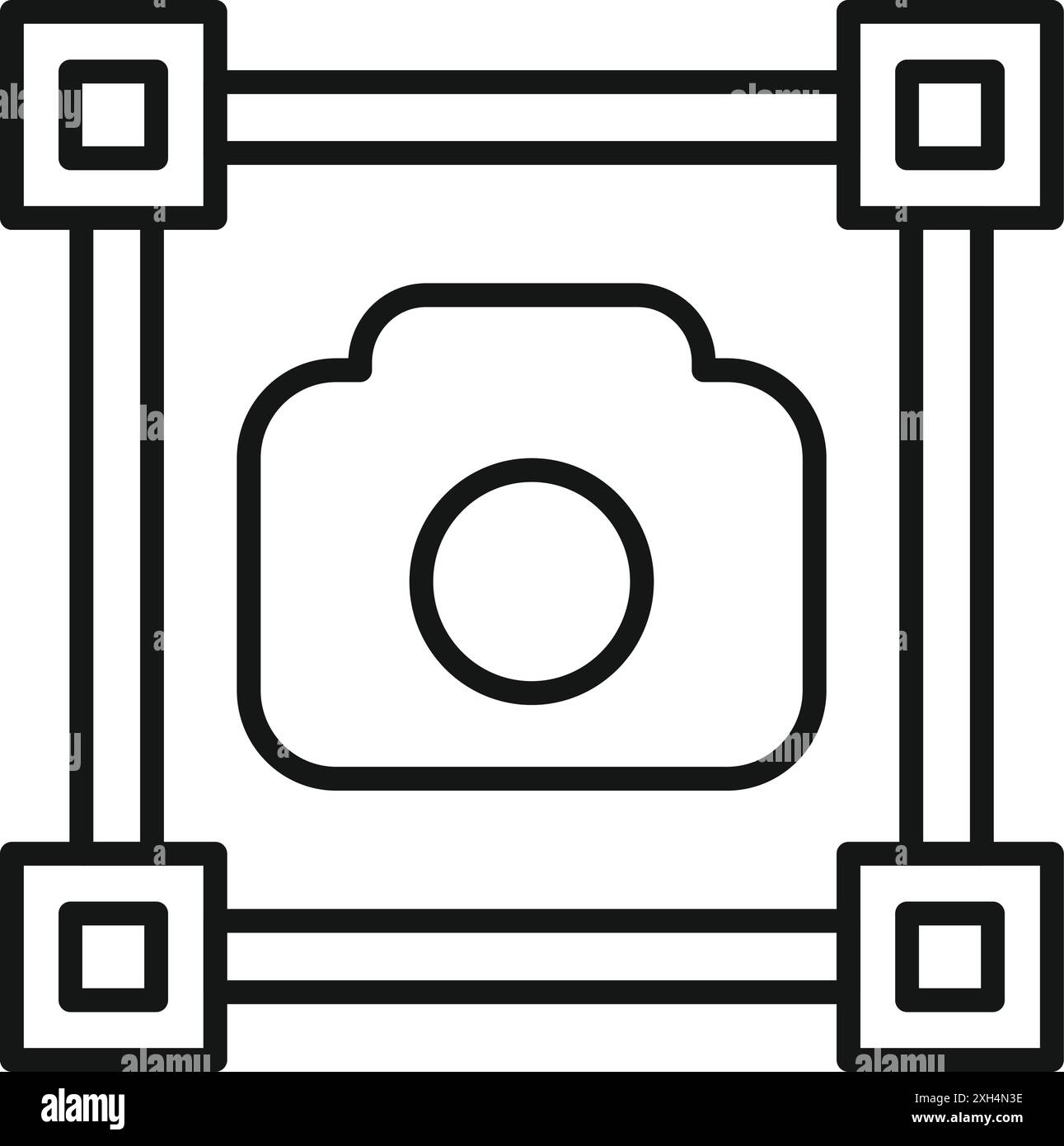 Liniensymbol einer Kamera, die mit Augmented-Reality-Technologie auf ein Objekt fokussiert Stock Vektor