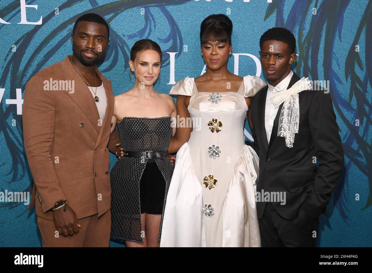 New York, USA. Juli 2024. (L-R) Y'lan Noel, Nathalie Portman, Moses Ingram und Josiah Cross besuchen die Premiere von „Lady in the Lake“ im Museum of Arts and Design, New York City, NY, 11. Juli 2024. (Foto: Anthony Behar/SIPA USA) Credit: SIPA USA/Alamy Live News Stockfoto