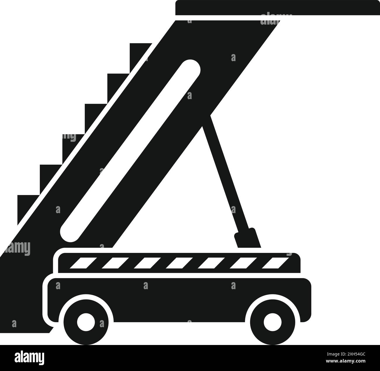 Schwarze Silhouette einer mobilen Flughafengangway, die Passagiere zum Einsteigen mit einem Flugzeug verbindet Stock Vektor