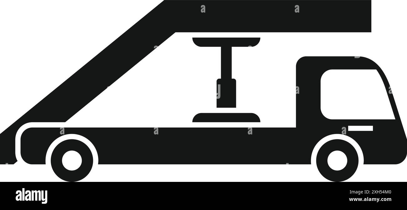 Schwarze Silhouette des Flughafenfluggasttreppenfahrzeugs, das auf dem Boden steht, isoliert auf weißem Hintergrund Stock Vektor