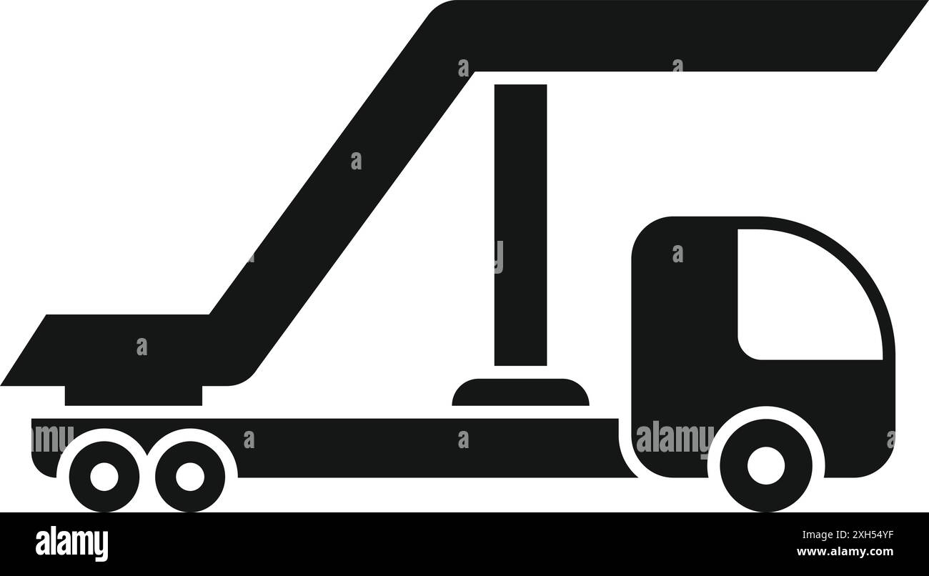 Einfache schwarze Silhouette einer mobilen Anlegerampe für Passagiere am Flughafen, die von einem Lkw gezogen wird Stock Vektor