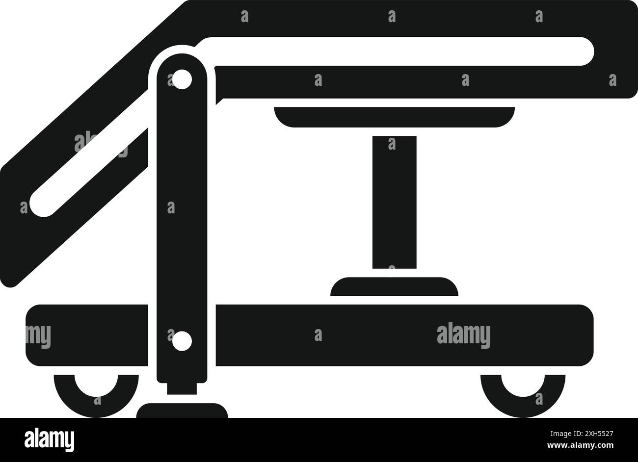 Schwarzes Silhouettensymbol der Einstiegstreppe für Flughafenpassagiere mit abgesenkten Rädern, isoliert auf weißem Hintergrund Stock Vektor