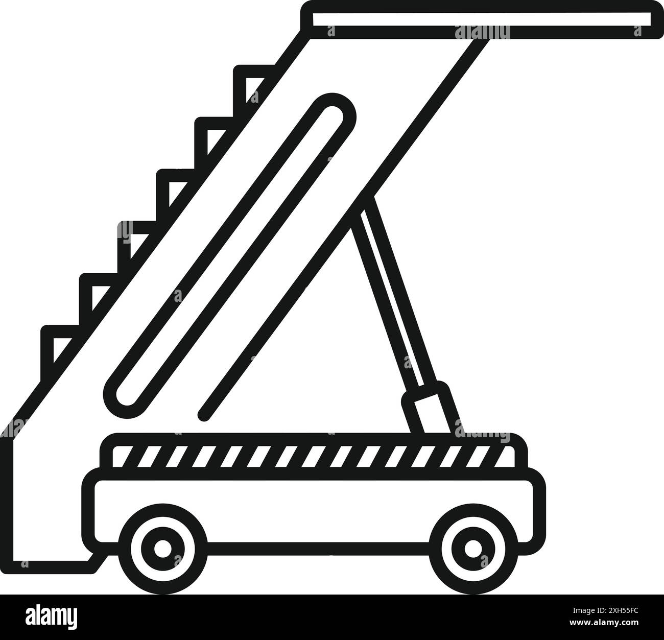 Schwarz-weißes Symbol einer mobilen Flughafengangway, die auf Passagiere wartet, die in ein Flugzeug steigen Stock Vektor