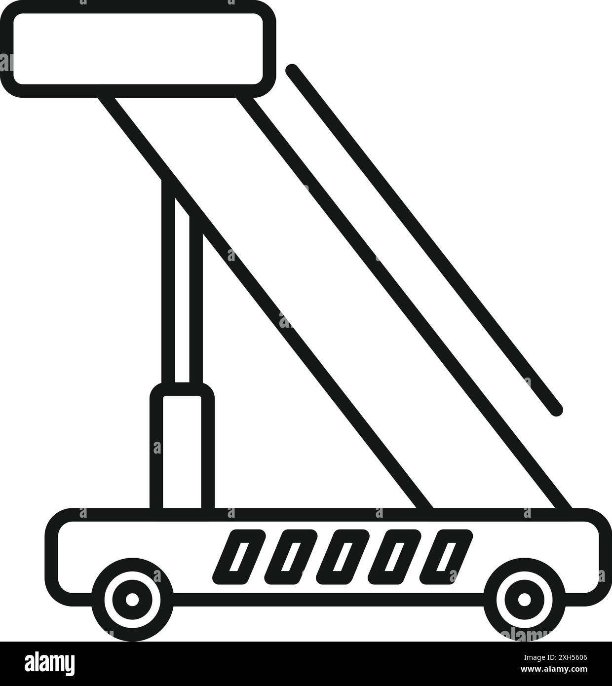 Einfaches Liniensymbol einer mobilen Flughafengangway, die ein Flugzeug mit dem Terminalgebäude verbindet Stock Vektor