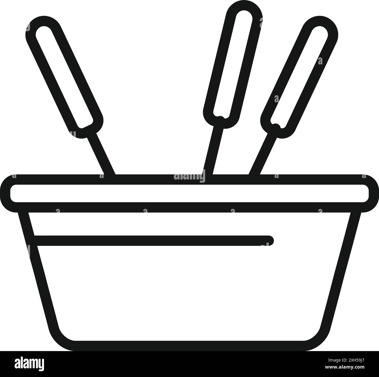 Linienzeichnung einer Fritteuse mit drei Maishunden, die hineingefahren werden Stock Vektor
