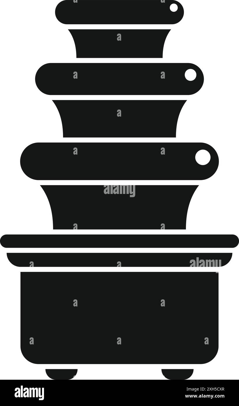 Süßer Leckerbrunnen mit geschmolzener Schokolade an einem Dessertbuffet Stock Vektor