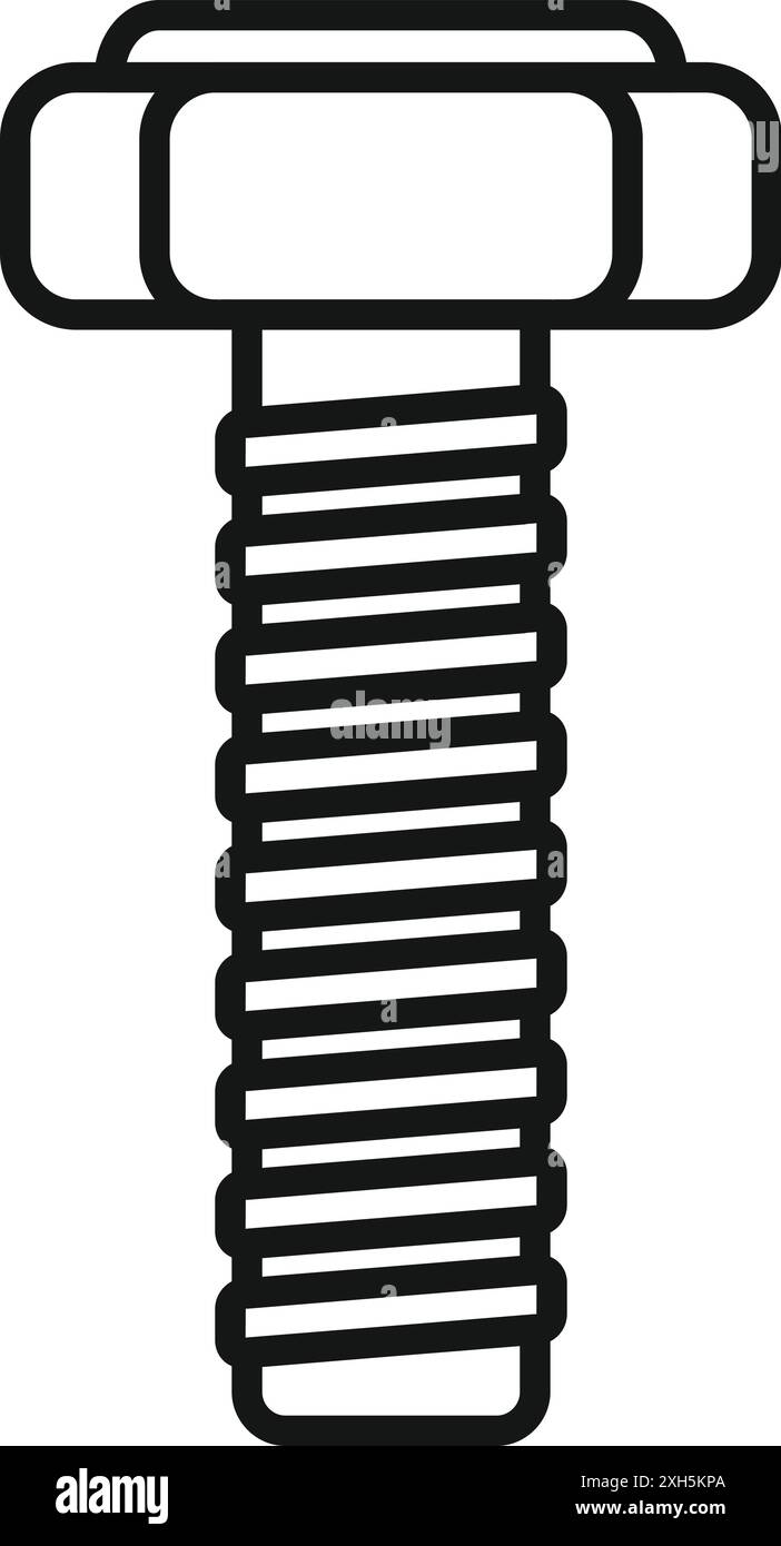Schwarz-weiße Strichgrafik einer langen Metallschraube mit Sechskantkopf, ein gängiges Befestigungselement, das in Bau- und heimwerkerprojekten verwendet wird Stock Vektor