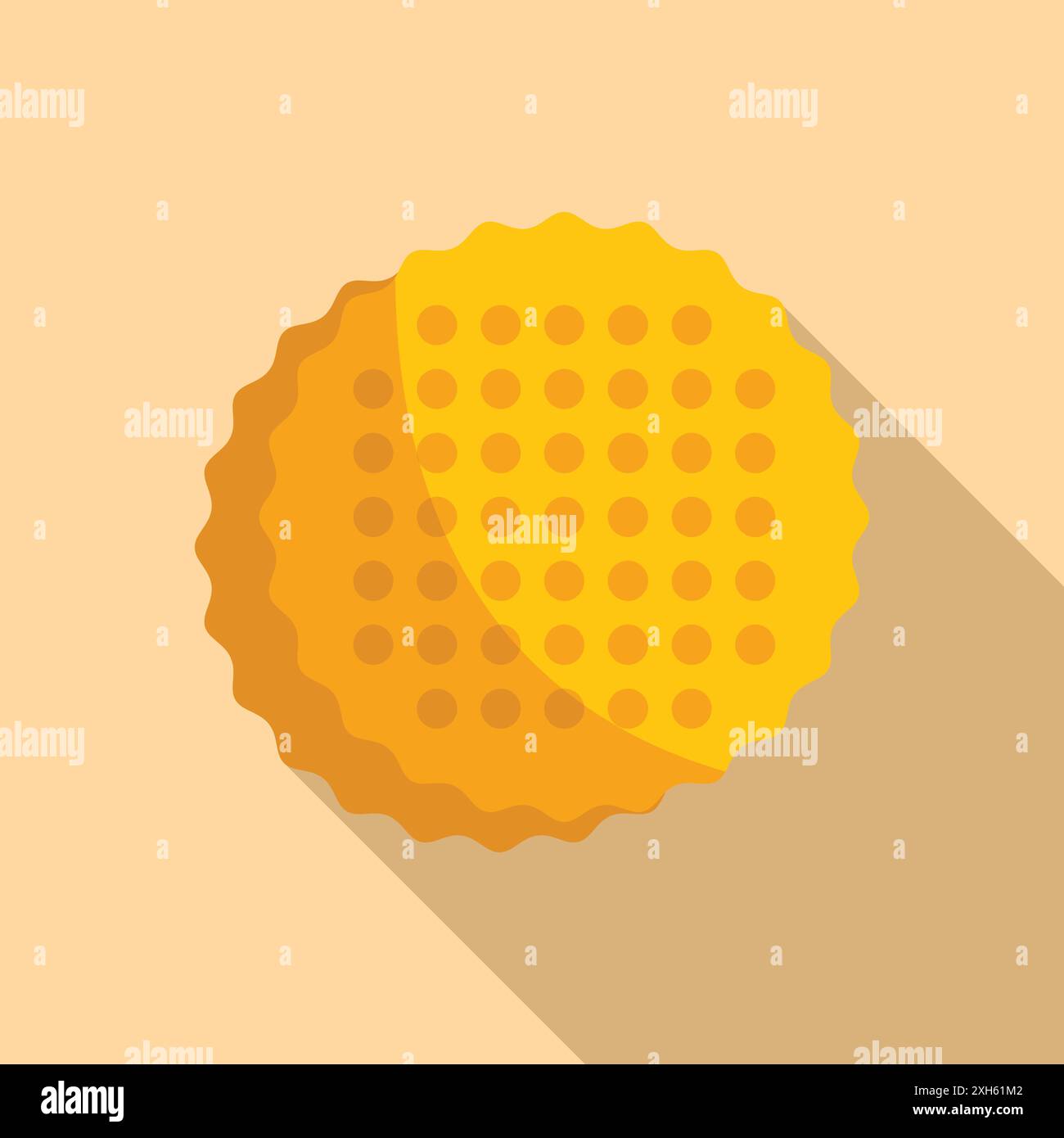 Runder leckerer Shortbread-Keks mit Wabenmuster, der mit langem Schatten auf beigem Hintergrund gebacken wird Stock Vektor