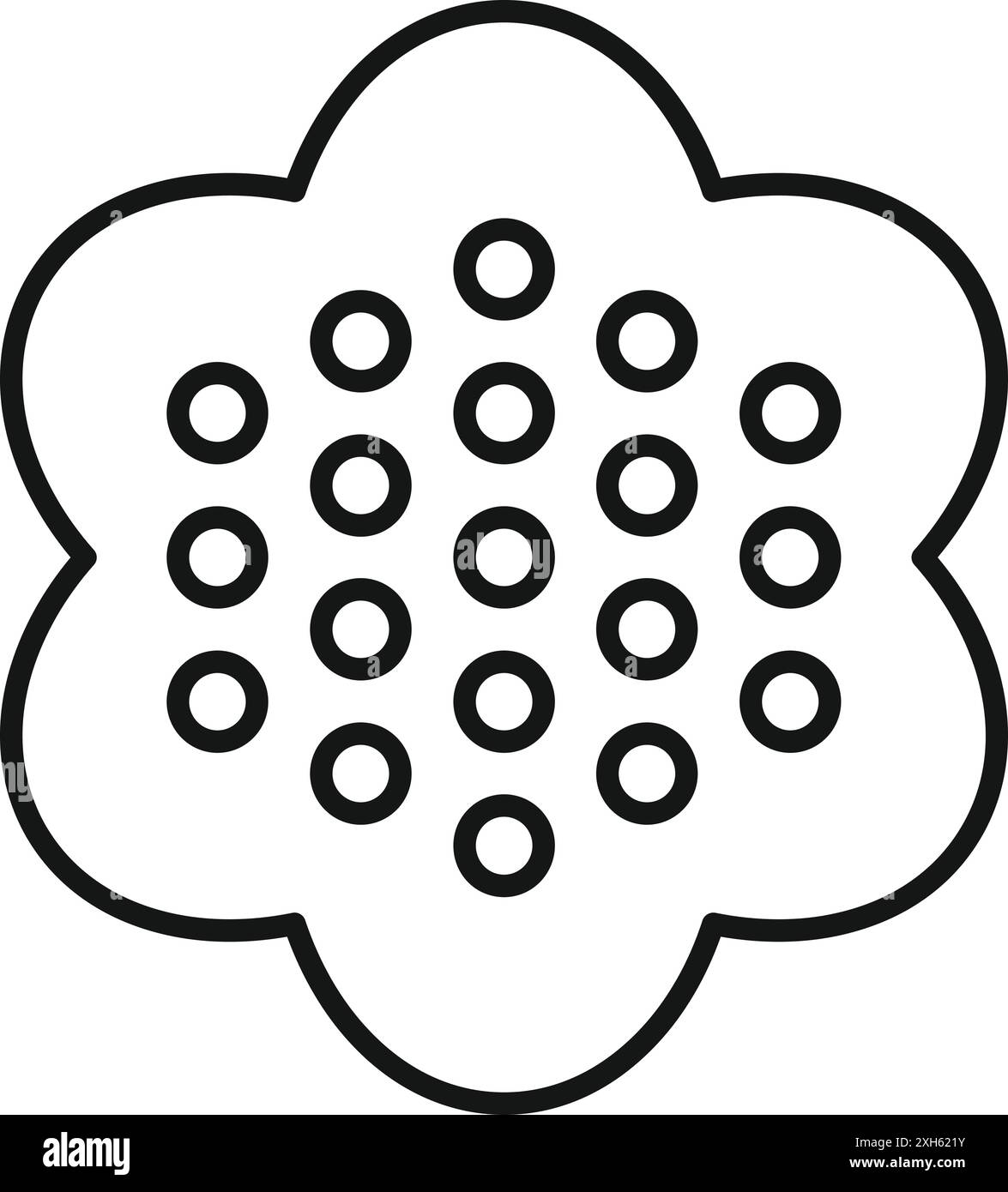 Schwarz-weiße Strichgrafik-Illustration einer Blumenform, die Datenanalyse und Informationsverarbeitung darstellt Stock Vektor