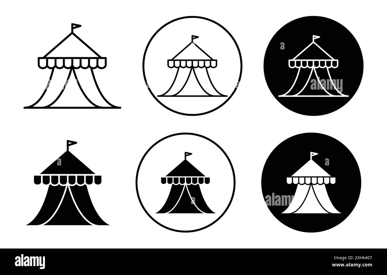 Zirkuszelt Icon Vektor Symbol oder Schild Set Kollektion in schwarz-weiß Umrisse Stock Vektor