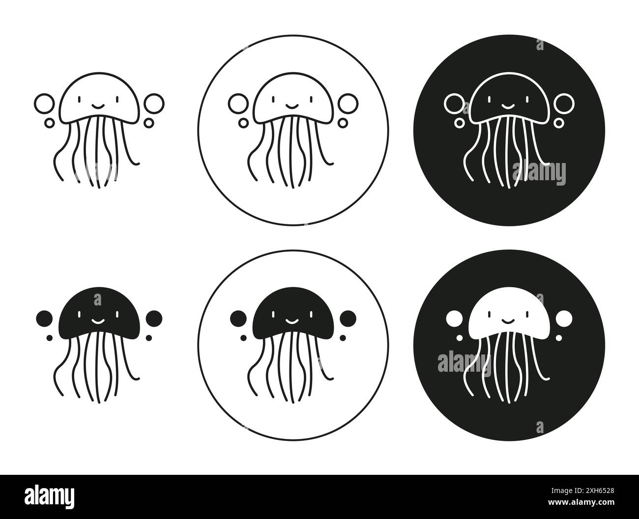 Quallen-Icon Vektorsymbol oder Zeichensatzkollektion in schwarz-weiß-Umrandung Stock Vektor