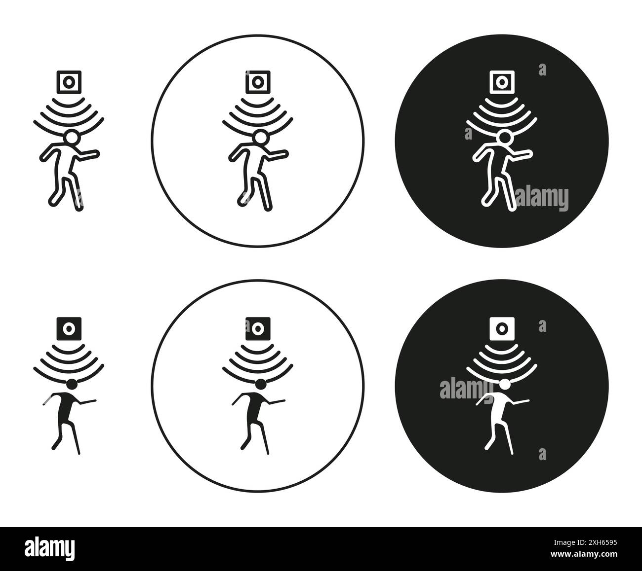 Symbol Bewegungssensor Vektorsymbol oder Zeichensatz in Schwarzweiß-Umrandung Stock Vektor