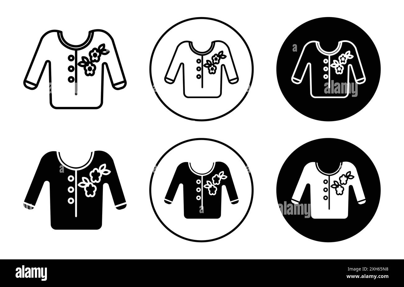 Weiblicher Pullover Icon Vector Symbol oder Sign Set Kollektion in Schwarz-weiß-Umrandung Stock Vektor
