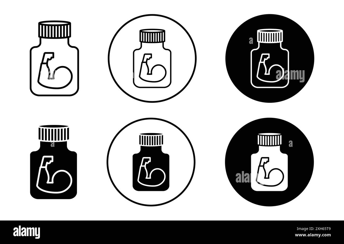 Fitness-Ergänzung Icon Vector Symbol oder Zeichen Set Kollektion in schwarz-weiß Umrandung Stock Vektor