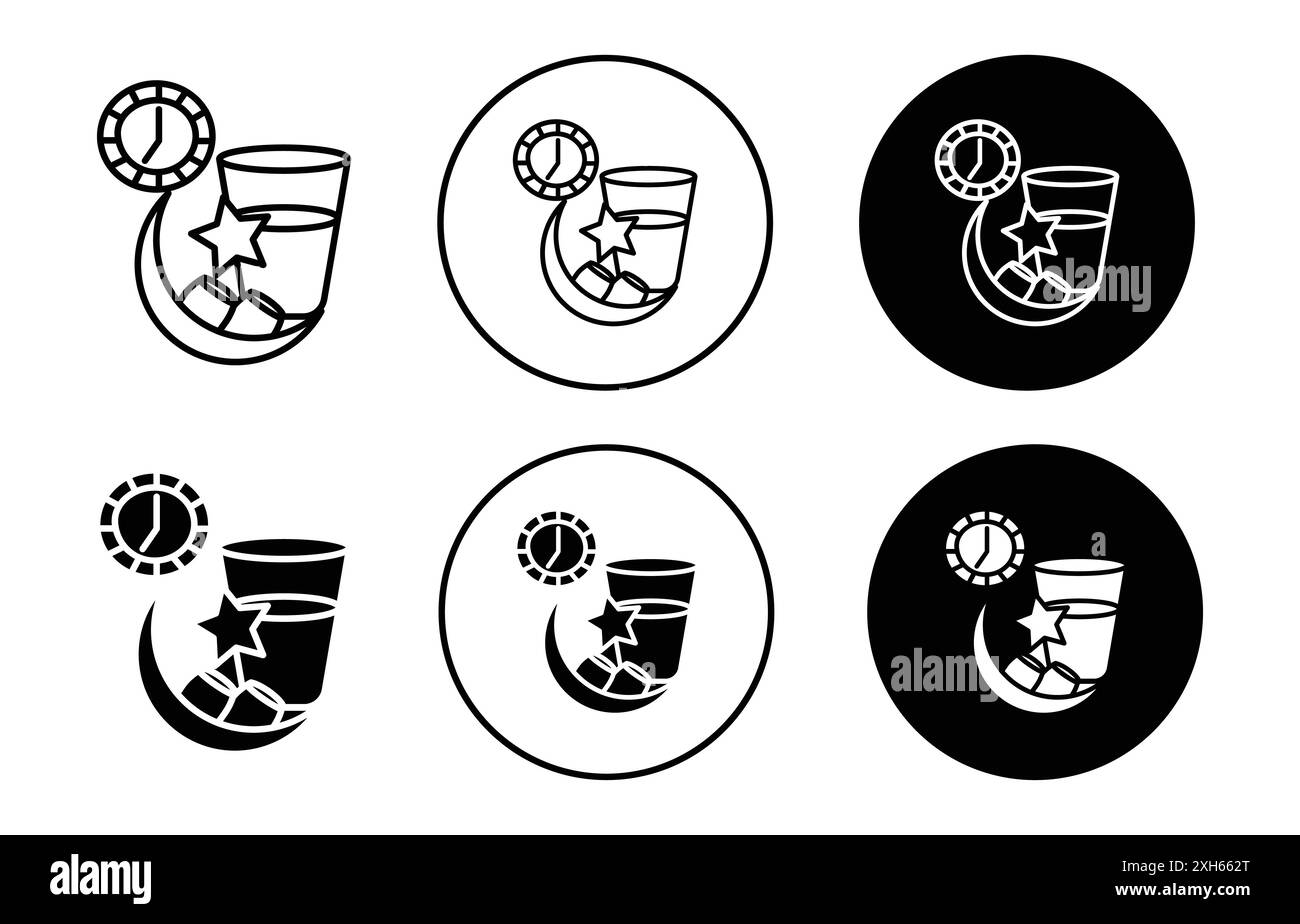 Ramadan Iftar Symbol Vektorsymbol oder Zeichensatz Sammlung in schwarz-weiß-Umrandung Stock Vektor