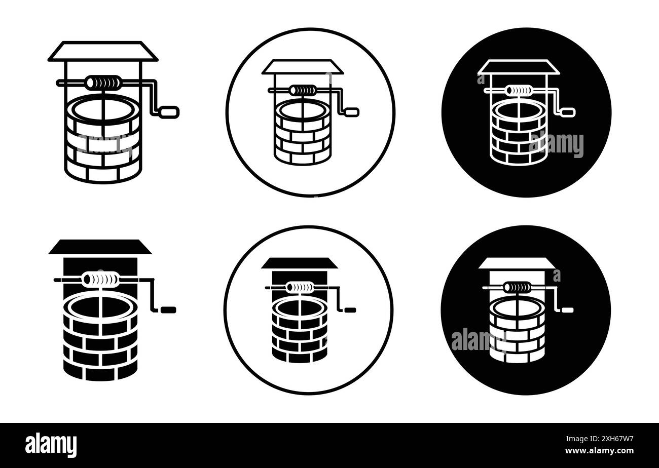 Well Icon Vector Symbol oder Zeichensatz Kollektion in schwarz-weiß-Umrandung Stock Vektor