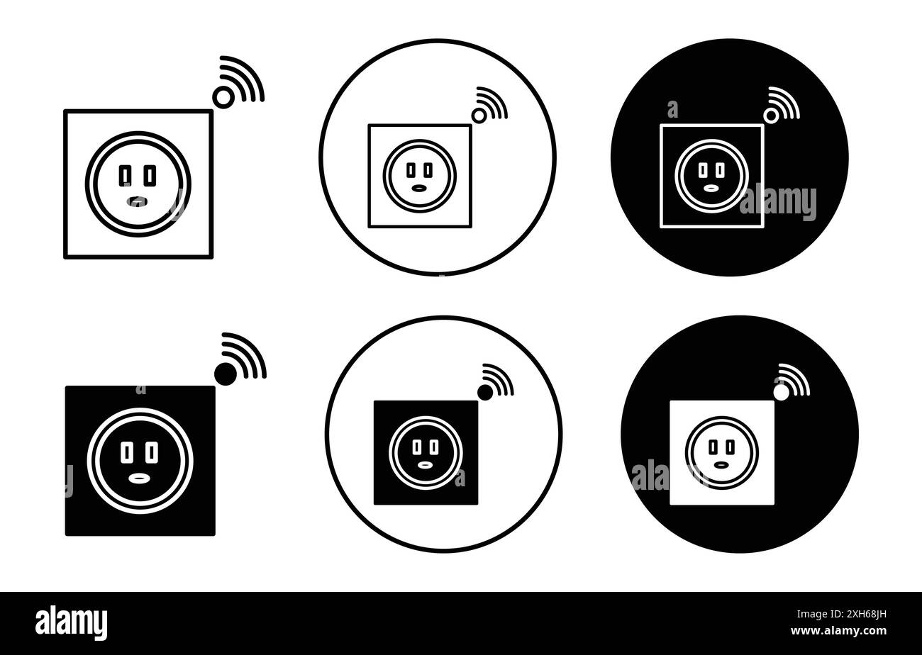 Smart Plug-Symbol Vektorsymbol oder Zeichensatz-Sammlung in Schwarzweiß-Umrandung Stock Vektor