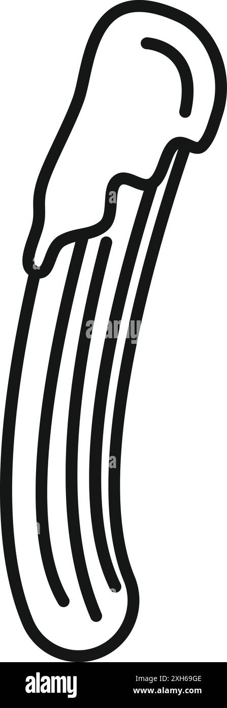 Einfache Linienzeichnung eines Churros, der in Schokoladensoße getaucht wird, eine beliebte Süßigkeit Stock Vektor