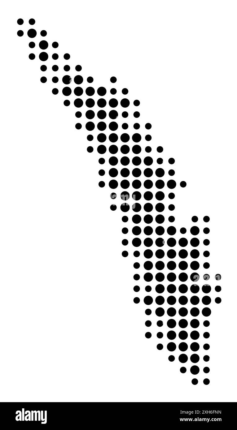 Symbolkarte des Bundesstaates Kerala (Indien), die den Bundesstaat/die Provinz mit einem Muster schwarzer Kreise zeigt Stock Vektor