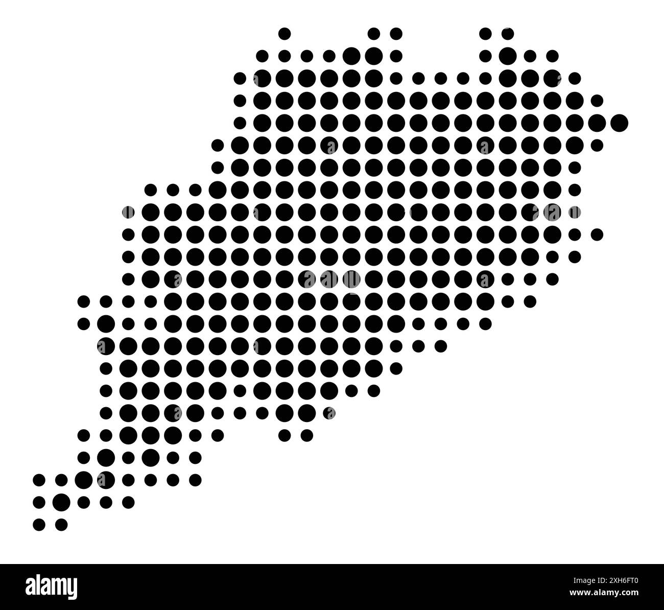 Symbolkarte des Bundesstaates Odisha (Indien), die den Bundesstaat/die Provinz mit einem Muster schwarzer Kreise zeigt Stock Vektor