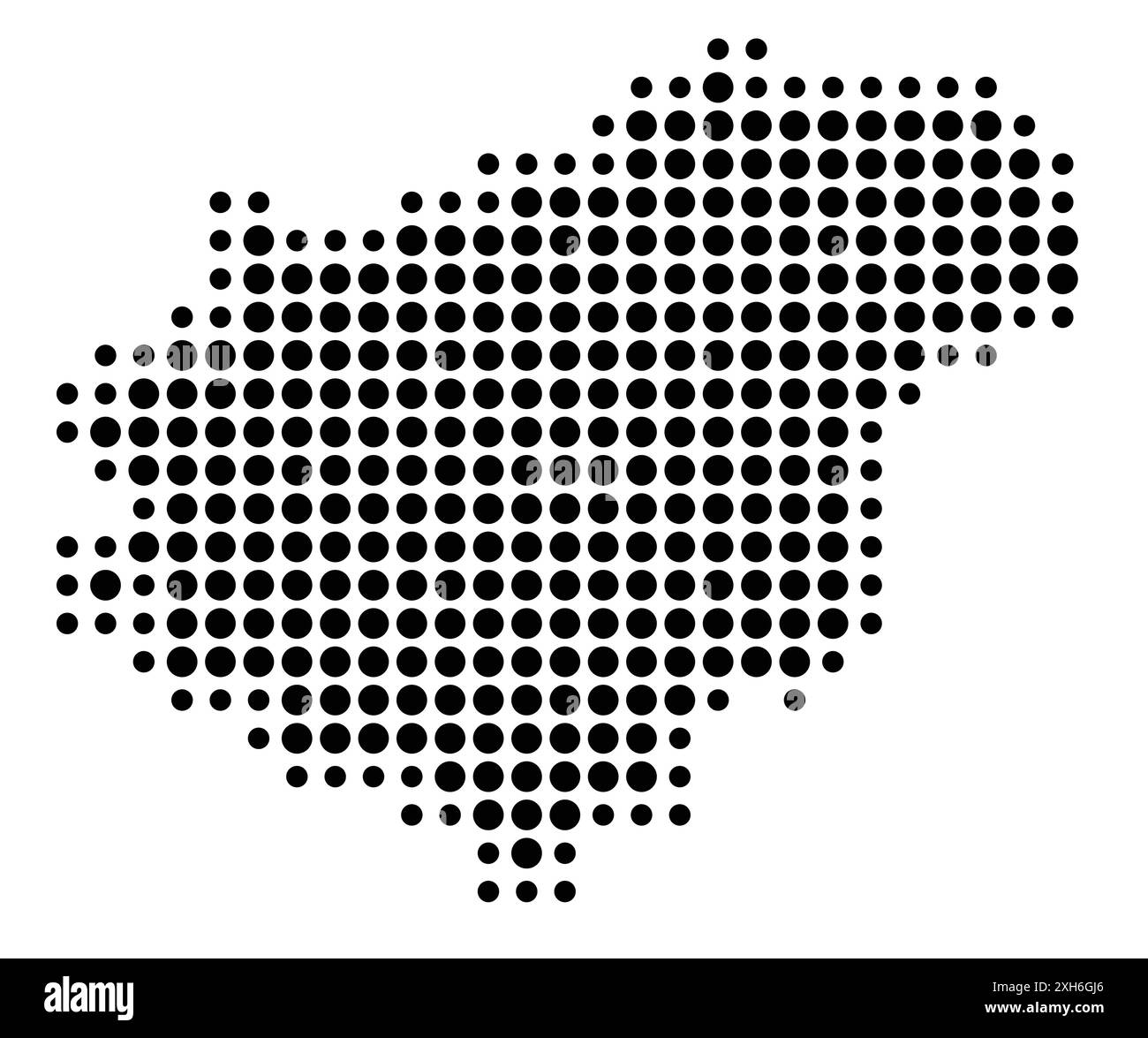 Symbolkarte der Region Zlinsky (Tschechische Republik), die den Staat/die Provinz mit einem Muster schwarzer Kreise zeigt Stock Vektor