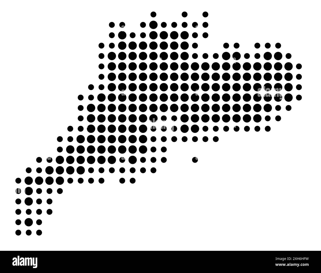 Symbolkarte der Provinz Guangdong (Volksrepublik China), die den Staat/die Provinz mit einem Muster schwarzer Kreise zeigt Stock Vektor