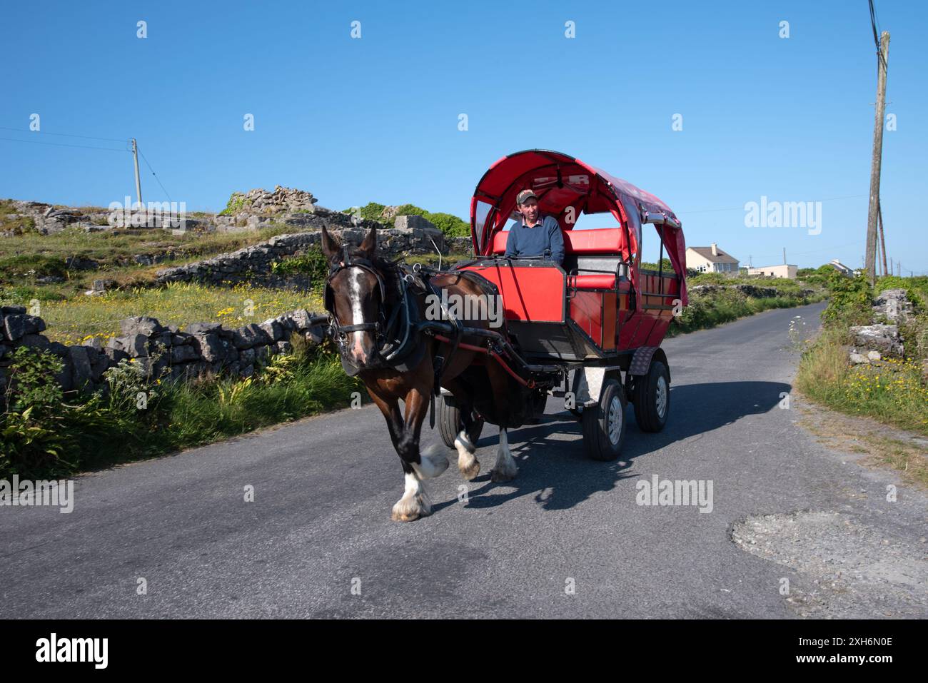 Inishmore, Irland 5. Juni 2024. Pferdekutsche auf den aran-Inseln, Inishmore, Irland Stockfoto