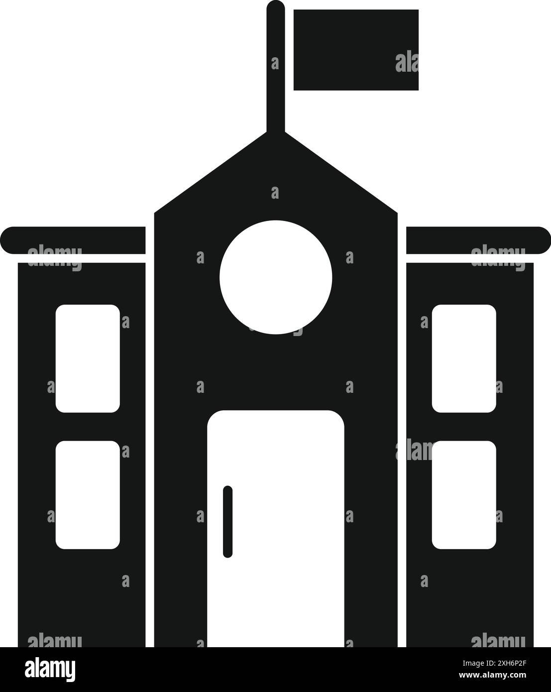 Schwarze Silhouette eines Rathauses, das eine Flagge schwenkt Stock Vektor