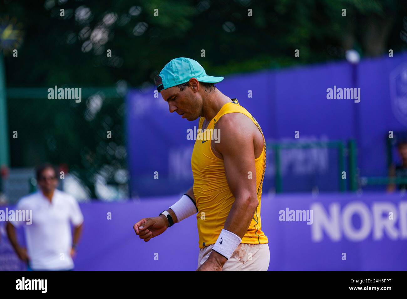 Båstad, WTA 125, Schweden, 07 12 2024, Rafael Nadal während eines Trainingsspiels 3 Tage vor Beginn des Nordea Open Turniers. Rafael Nadal Stockfoto