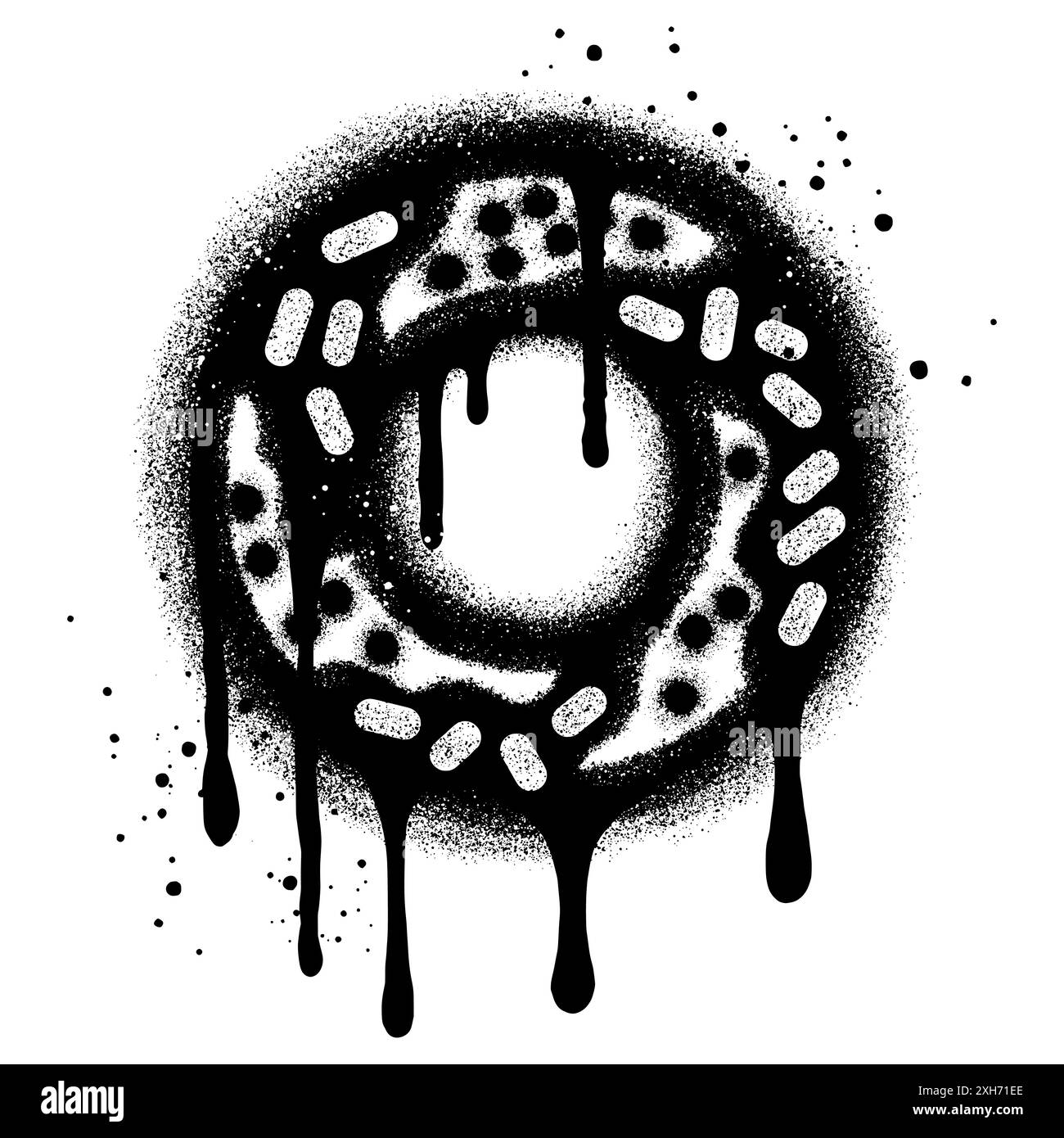 Donut-Logo im urbanen Graffiti-Stil mit schwarzer Sprühfarbe. Vektorabbildung. Stock Vektor