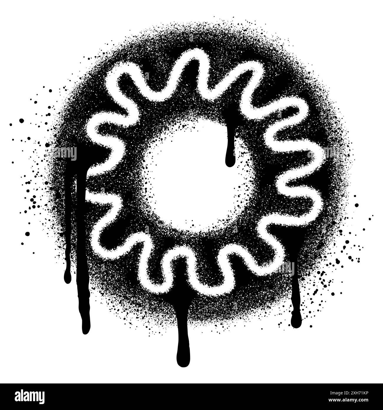 Donut-Logo im urbanen Graffiti-Stil mit schwarzer Sprühfarbe. Vektorabbildung. Stock Vektor