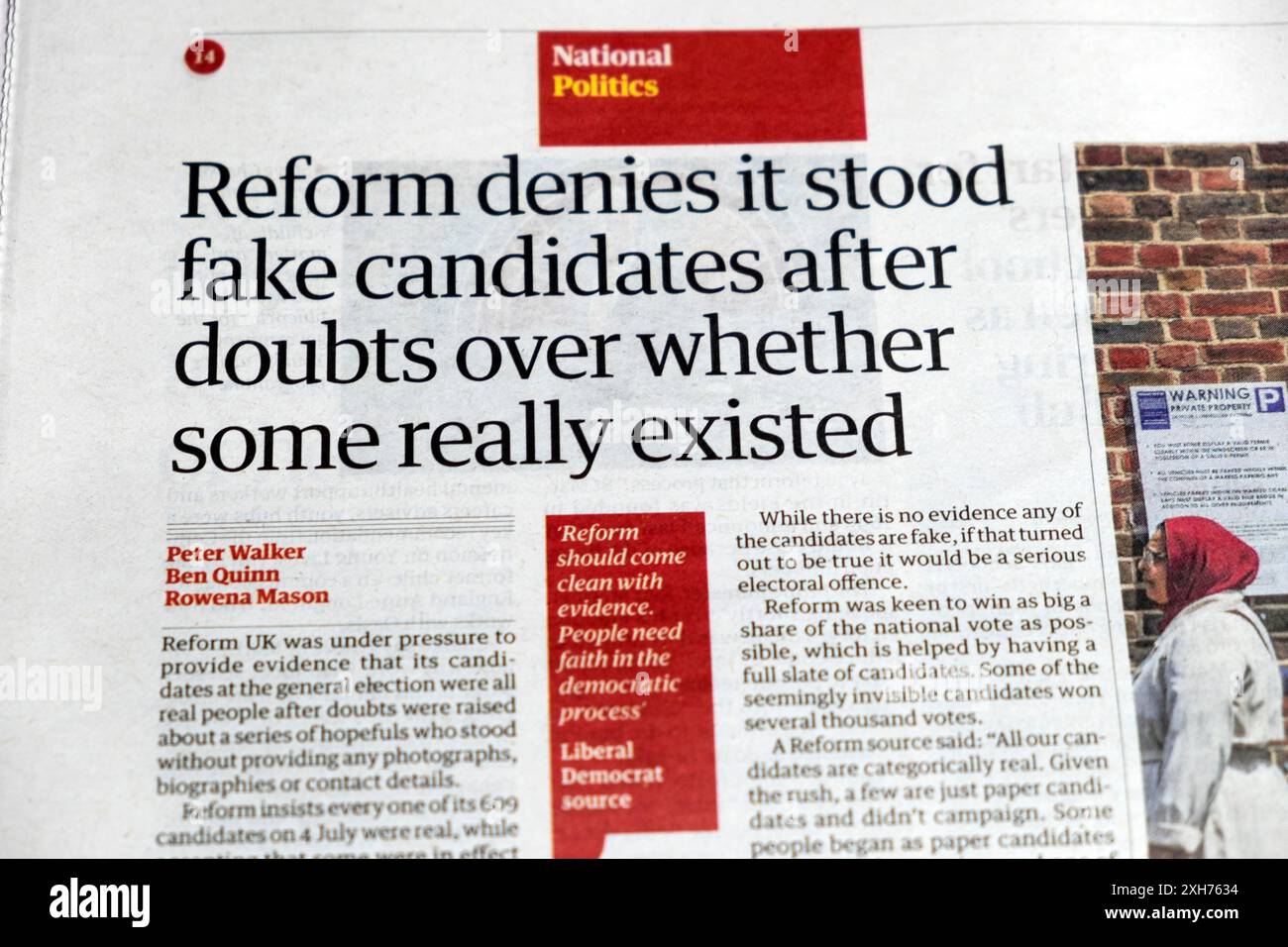 "Die Reform bestreitet, dass sie nach Zweifeln darüber stand, ob es wirklich einige gab", titelte die Zeitung Guardian 2024 artikel für die Parlamentswahlen im Vereinigten Königreich Stockfoto