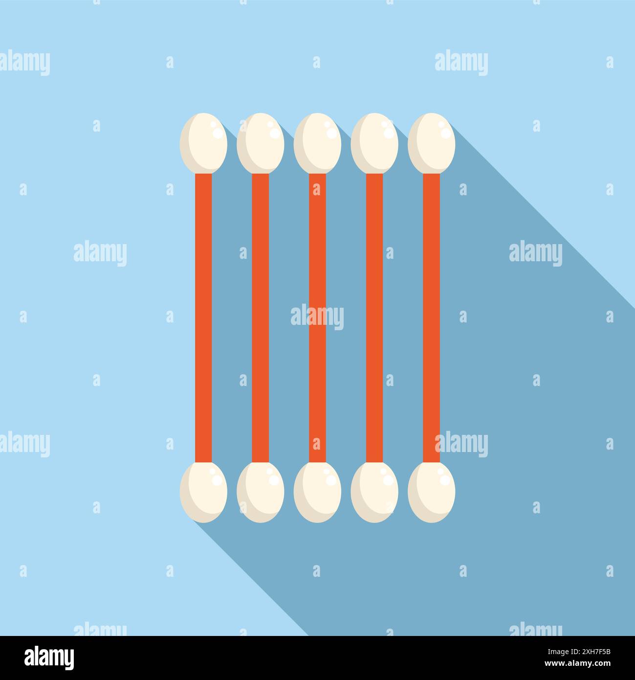 Fünf aufrecht stehende Wattestäbchen werfen lange Schatten auf blauem Hintergrund und schaffen eine einfache, aber optisch ansprechende Komposition Stock Vektor