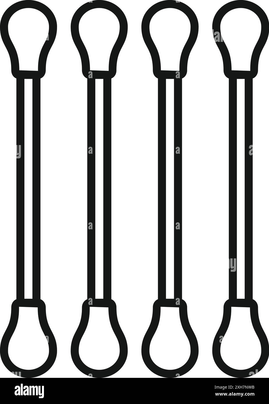 Vier aufrecht stehende Wattestäbchen, einfache Strichgrafik-Ikone in Schwarz und weiß Stock Vektor