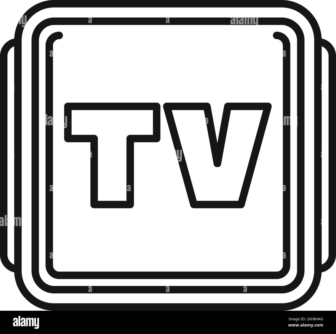 Zeilenart-Symbol eines tv-Konzeptschildes mit den Buchstaben über mehreren Rahmen, die das Fernsehen symbolisieren Stock Vektor