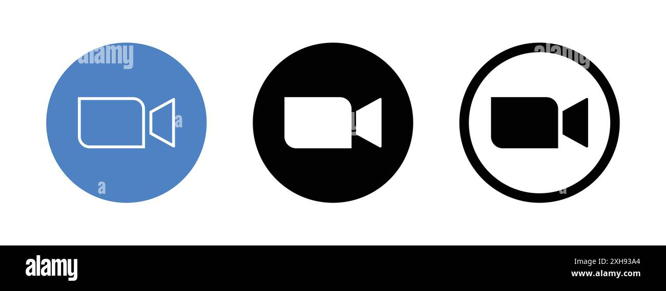 Zoom Videokommunikation. Symbolgruppe der Zoom-Logo-Schnittstelle. Zoom Logotype isolierte Social-Media-Symbole. Zoom-Kamerasymbole. Zoom, Logo für Videoanrufe Vektor. Stock Vektor