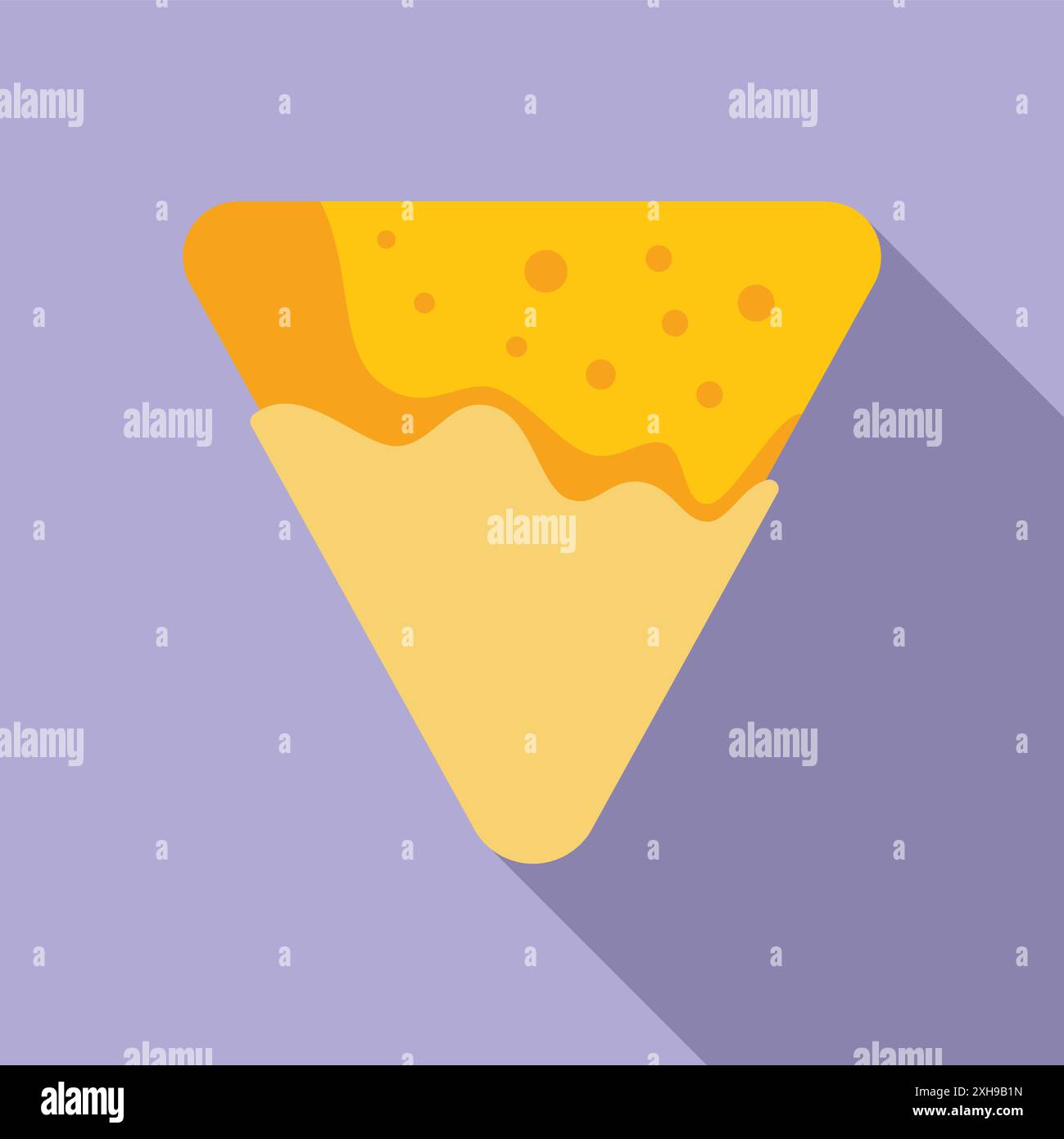 Einzelner Nachos-Chip bedeckt mit geschmolzenem Käse, minimalistische Illustration mit langem Schatten Stock Vektor