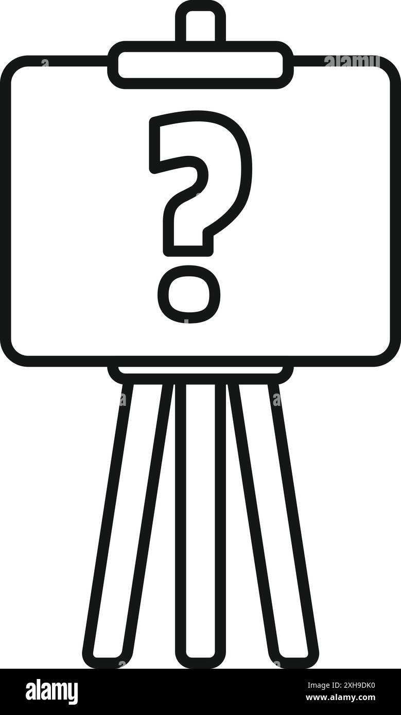 Einfache Strichgrafik-Illustration eines Fragezeichens auf einer Staffelei, das ein Konzept oder Problem darstellt, das eine Lösung sucht Stock Vektor