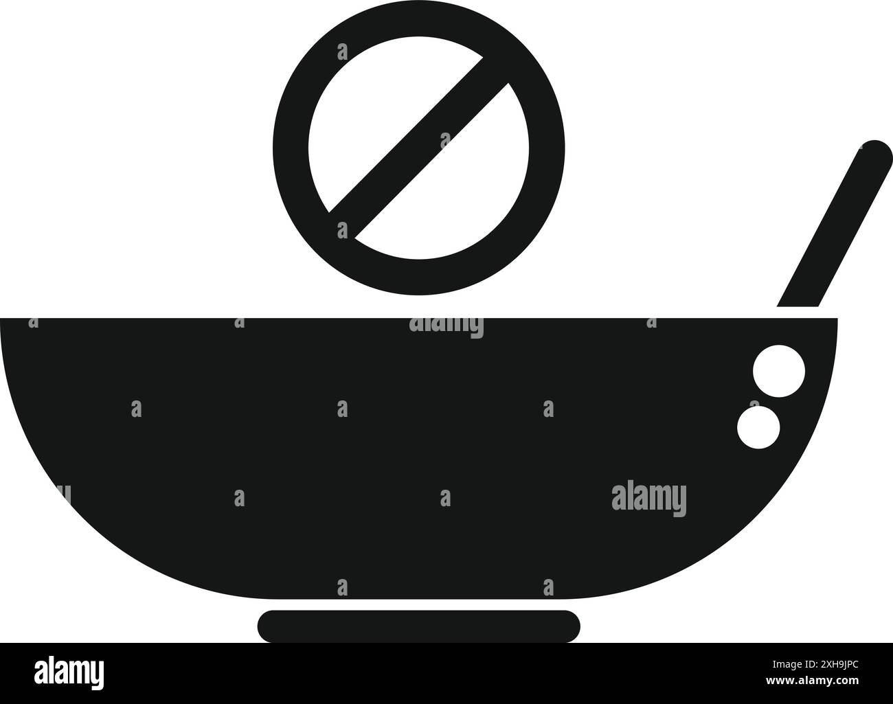 Einfaches schwarz-weißes Symbol einer leeren Schüssel mit Löffel und verbotenem Schild, das Anorexie und Essstörungen darstellt Stock Vektor