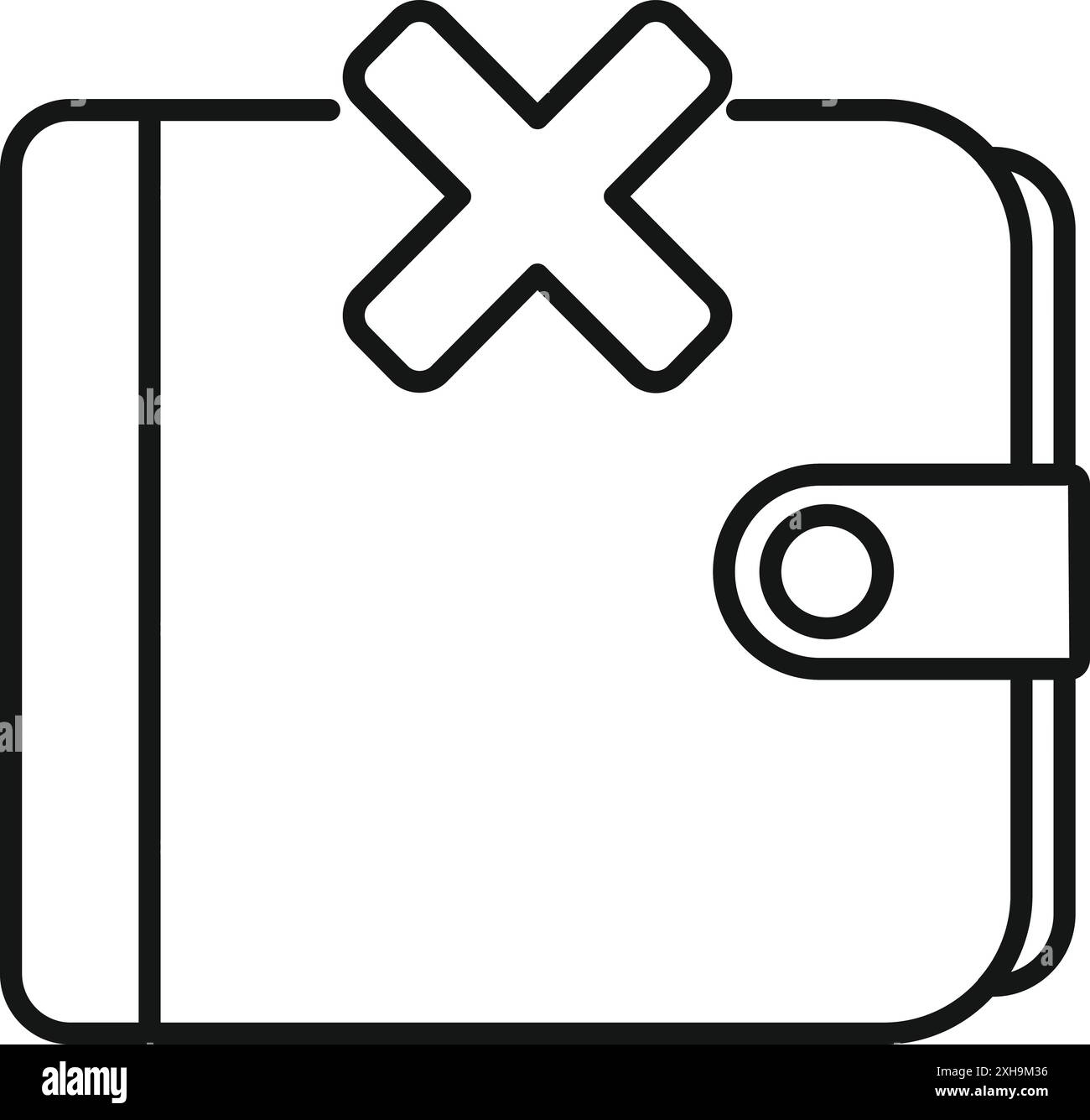 Einfacher Vektor, der ein Wallet mit einem Kreuz anzeigt, das eine fehlgeschlagene Transaktion darstellt Stock Vektor